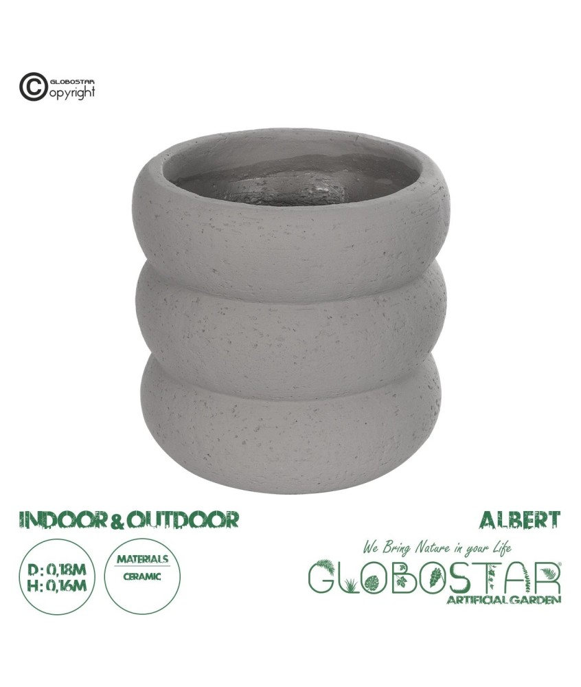 GloboStar® Artificial Garden ALBERT 21248 Διακοσμητική Κεραμική Γλάστρα ΓΚΡΙ Π18 x Μ18 x Υ16 cm
